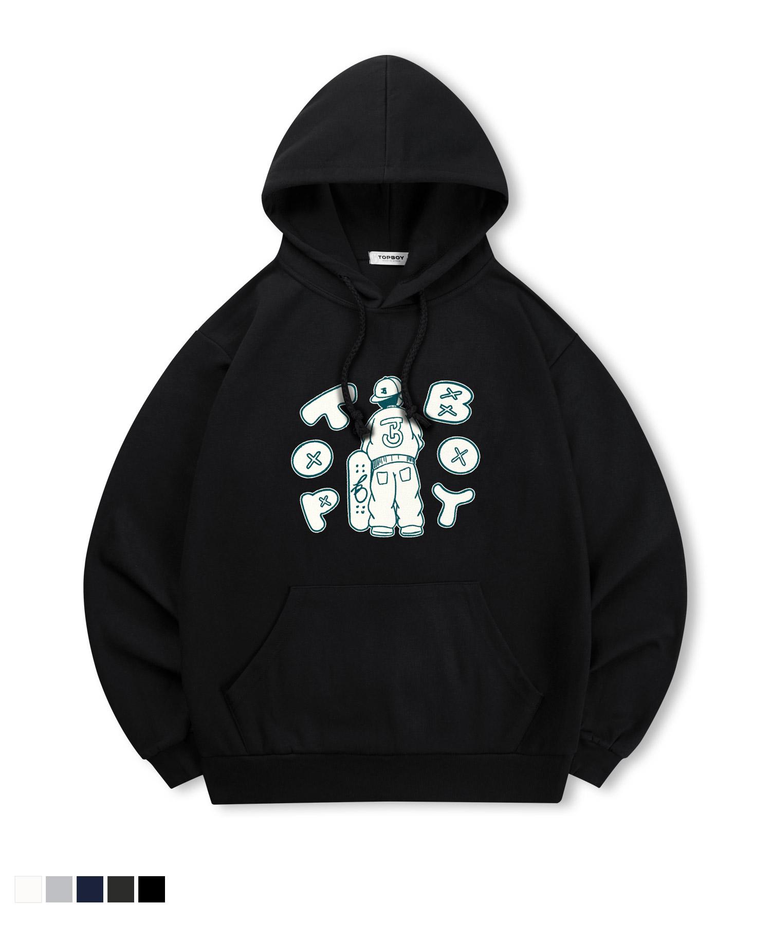 Top Boy [Non-Fleece Or Fleece-Lined] Border Boy Printed Hooded Sweatshirt (Type C) (Fleece-Lined) Charcoal Pth2008/3Xl