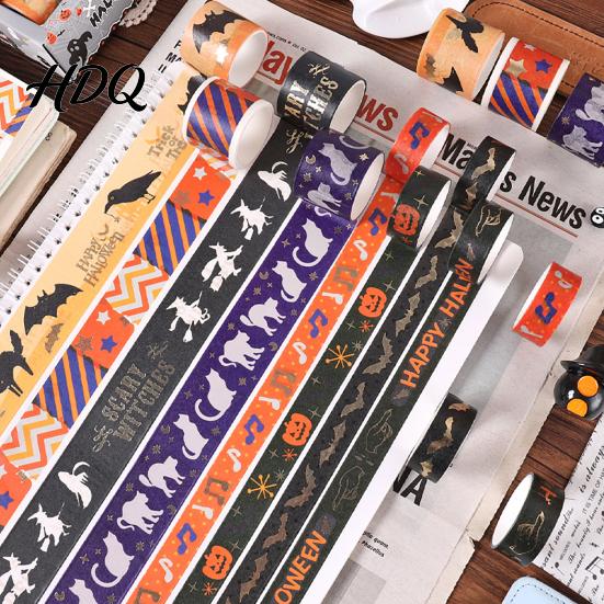 Pumpkin And Bat Washi Tape 8 Rolls Halloween Tape Spooky Witch Cat Pattern Decorative Full-page Layout for Junk Journaling Supplies Scrapbooking,