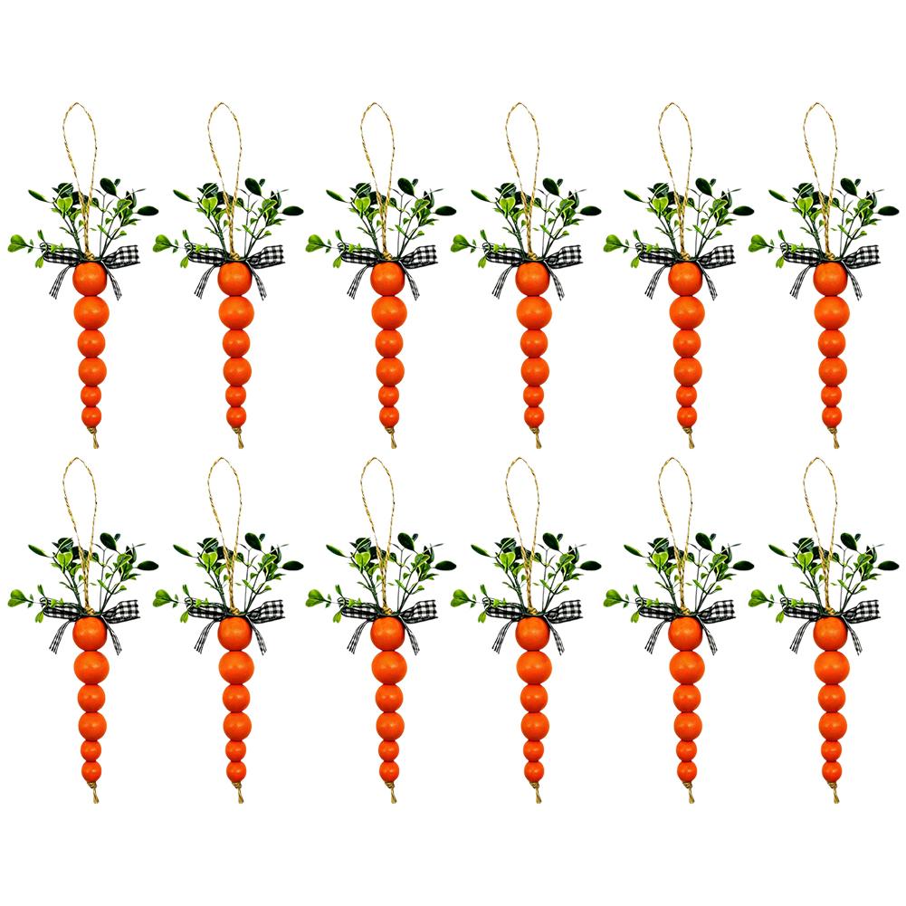 Wooden Easter Carrot Hanging Pendants With Bead String Ornaments For Spring Easter Party Farmhouse Home Decor Carrot Garland