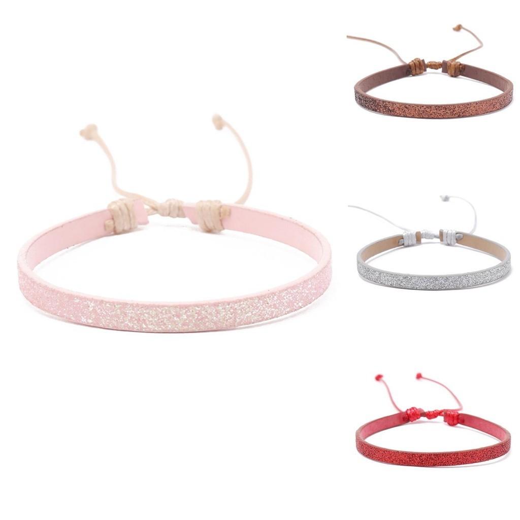 Colorful Sparkly Pu Leather Handmade Pullable Women's Bracelet Simple And Artistic European And American Style