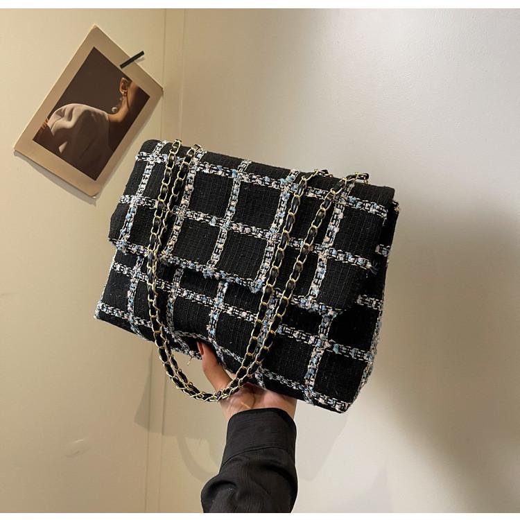 Chic Plaid Chain Shoulder Bag For Women Trendy Commuting Underarm Bag