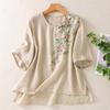 Top Retro in Stile Cinese in Cotone Lino da Donna Estivo Sottile Largo Maniche Corte Camicia T-shirt