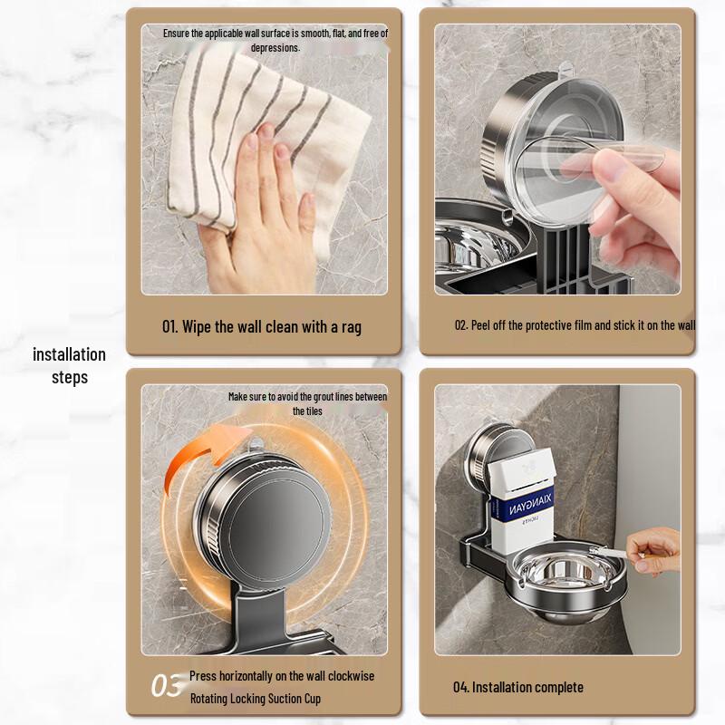 Punch-Free Suction Cup Wall-Mounted Ashtray