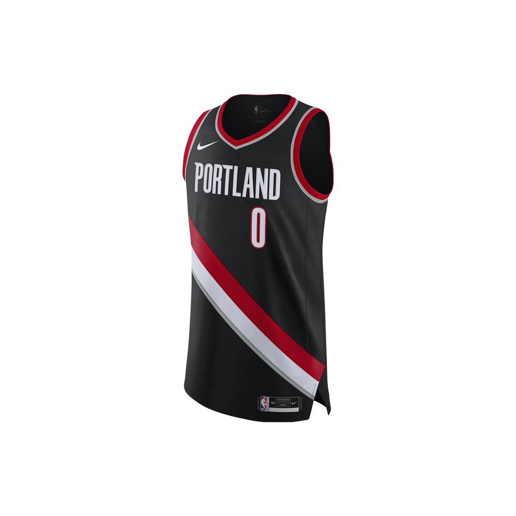 Nike NBA Logo Print V-Neck Basketball Jersey Icon Edition Portland Trail Blazers Damian Lillard Player Jersey 0 Men jersey Black CW3459-011