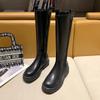 Fashion plus Size Knee High Riding Boots Straight Tube ing Boots Women's Medium Heel Waterproof Platform round Toe PU Leather
