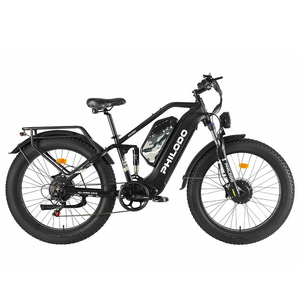 Electric Bicycle Philodo Jumbo 1500Wx2 Peak Motor 26" Fat Tire Full Suspension Electric  Bike For Adults 48V 46AH Dual Hydraulic Brake Max Load 150kg