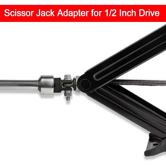 Scissor Jack Adapter for 1/2 Inch Impact Wrench or 13/16 Inch Lug Wrench, Ratchet or Standard Drive Sockets, Sturdy Power Drill Socket Jack Connector