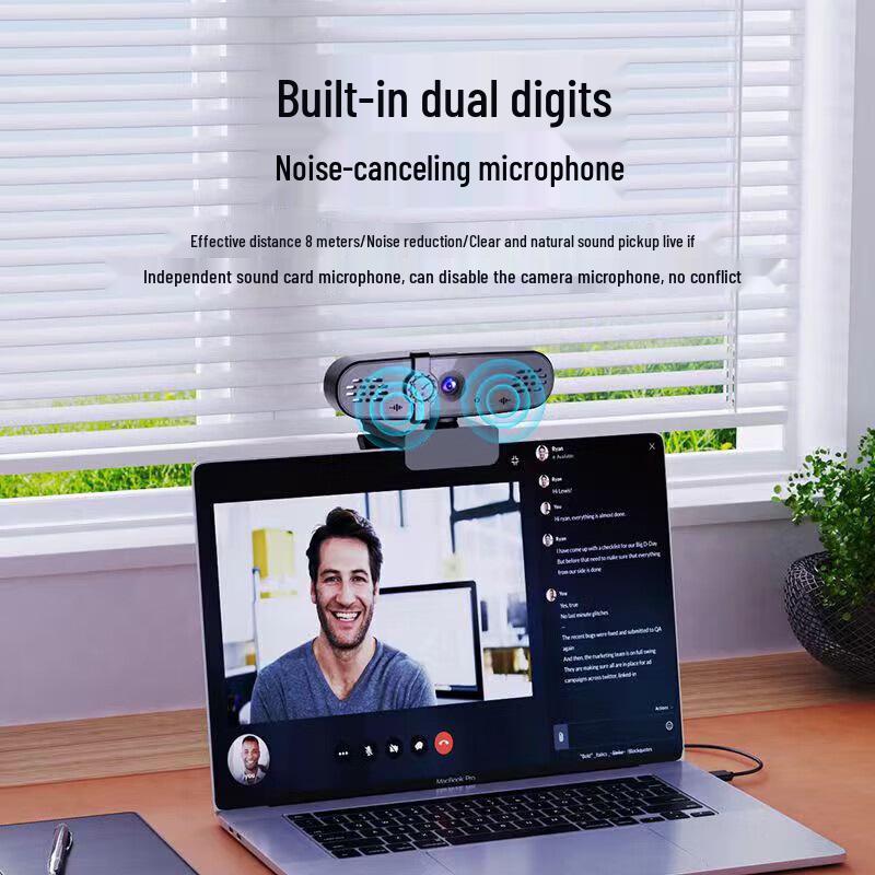 Three-in-One 2K Video Conferencing Camera with Dual Microphones