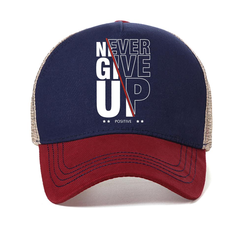 Never Give Up Letter Print Baseball Cap Fashion Summer Breathable Snapback Hats Unisex Mesh Sun Hat Adjustable Cool Trucker Hats