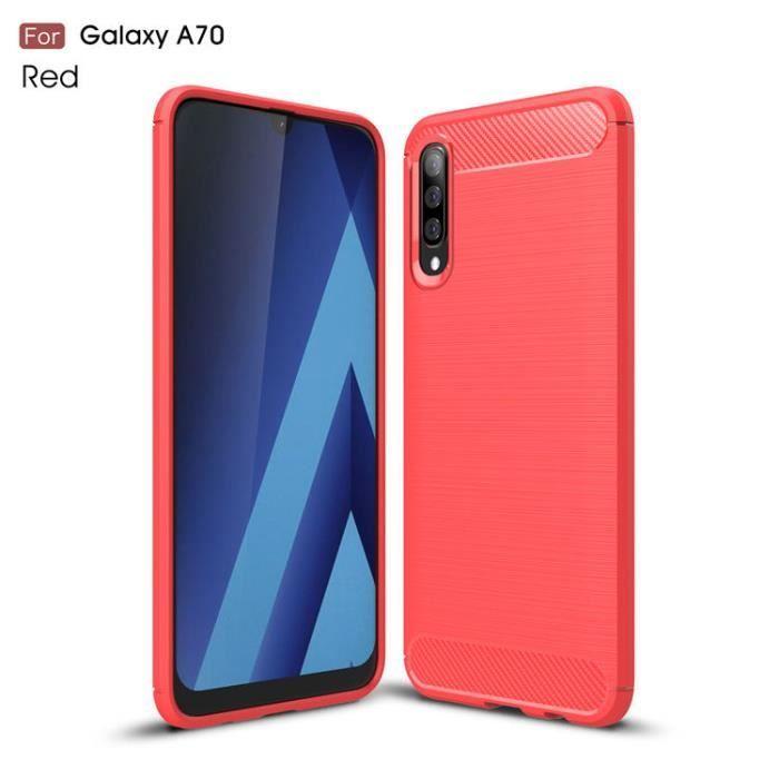 Coque pour samsung galaxy a70 , coque de protection avec absorption de choc et fibre de carbone (rouge)
