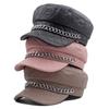 Leather Painted Hat Women's Chain Flat Top Army Hat Autumn Winter Warm Cap