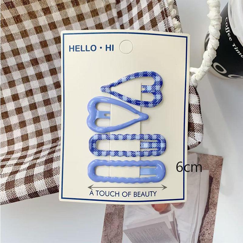 4Pcs/Set Retro Morandi Plaid Bb Hair Clips Daily Side Bangs Clip Baby Hairpin For Women And Girls Hair Accessory