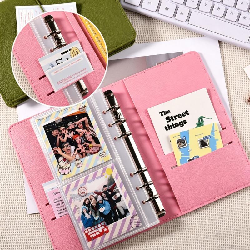 Modernes quadratisches Fotoalbum aus echtem Leder mit transparenten Schutzhüllen 100 Fächer Kapazität Scrapbook