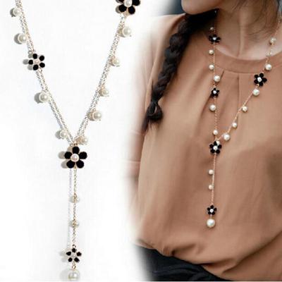 Pearl Long Necklaces for Women Fashion Flower Tassel Necklaces & Pendants Bohemia Chain Jewelry
