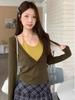 In Stock: Women's Long-Sleeve V-Neck Spring Shirt, 2026 New Elegant Korean-Style T-Shirt
