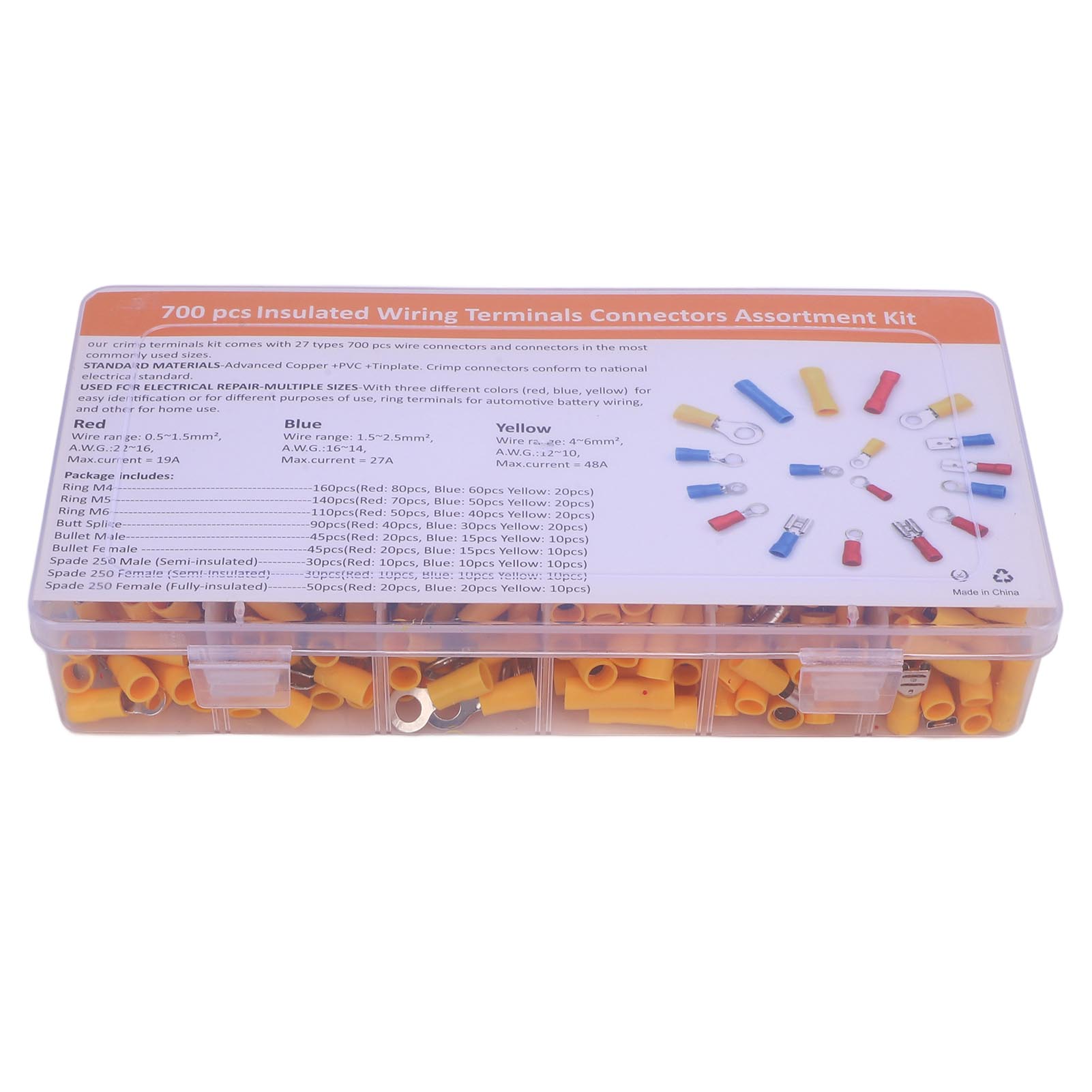 

700 Pcs Pre Insulated Wiring Connectors Secure Connection Prevent Short Circuit Wire Crimp