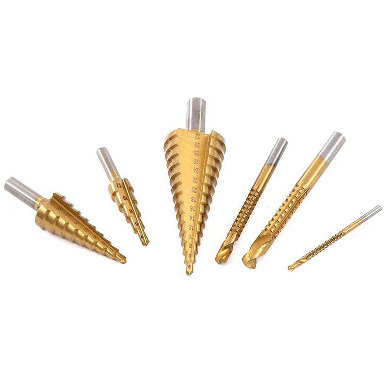 6-Piece Tapered Woodworking Step Drill Bit Set - High-Speed Steel Hole Opener