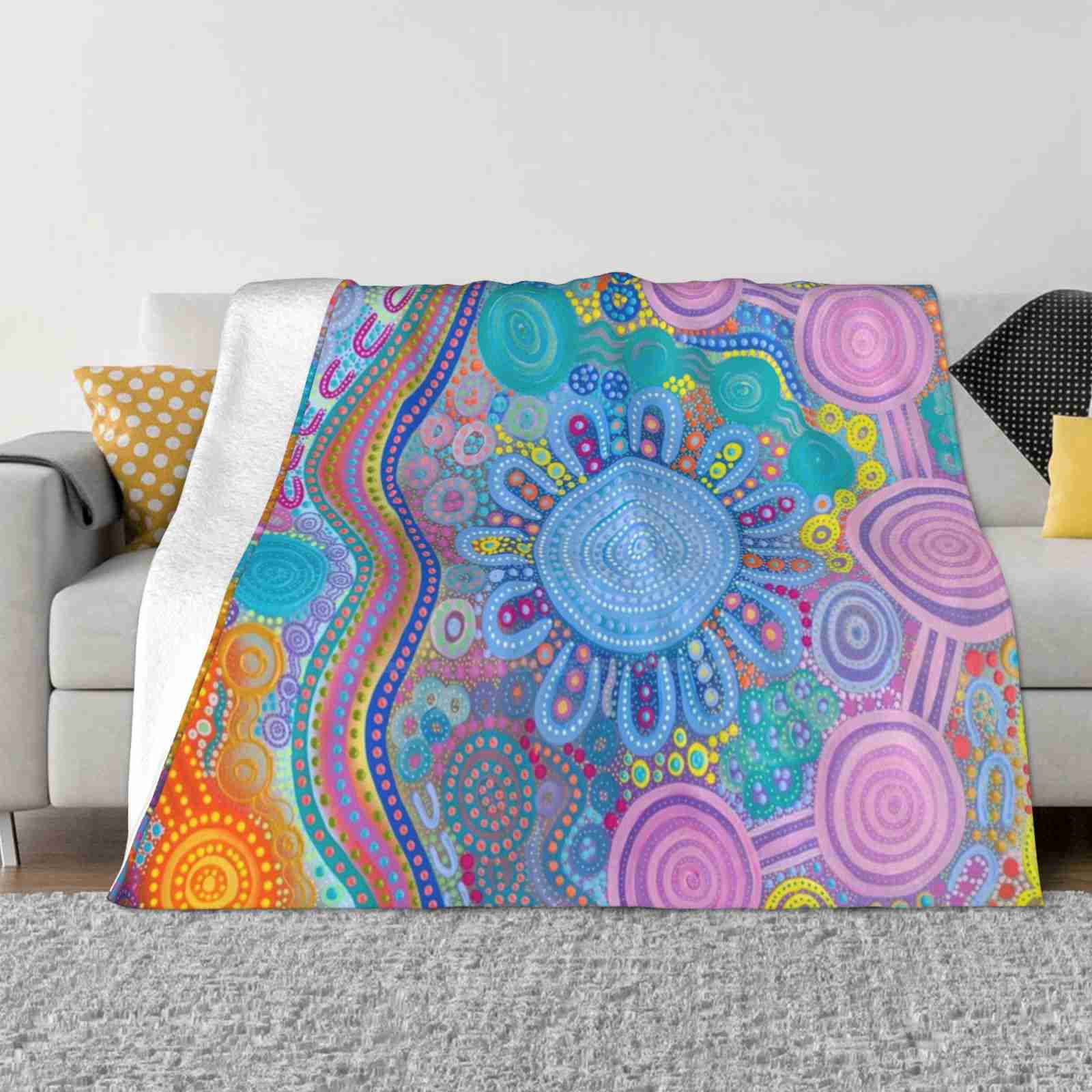 Family Gathering Fashion Soft Warm Flannel Blanket Aboriginal Family Gathering Indigenous 30x40in