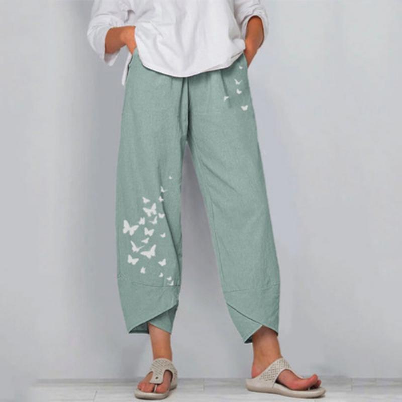Spring Summer Elastic Waist Cotton Linen Loose Casual Pants for Women's Home Wear