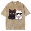 T-shirt da Donna Unisex Stampa Grafica Gatto Cartone Animato Bianco e Nero Cotone Morbido Manica Corta Estate Top Carino