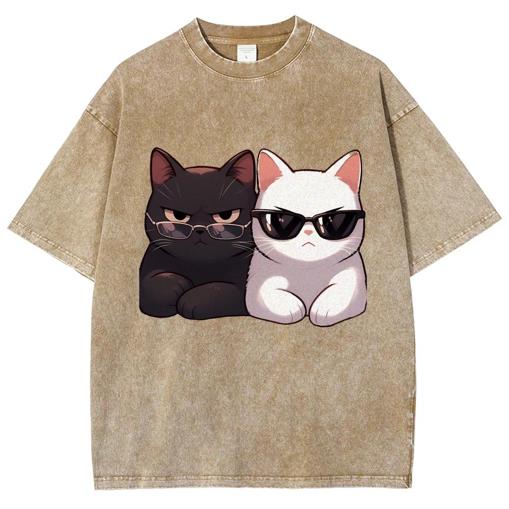 T-shirt da Donna Unisex Stampa Grafica Gatto Cartone Animato Bianco e Nero Cotone Morbido Manica Corta Estate Top Carino