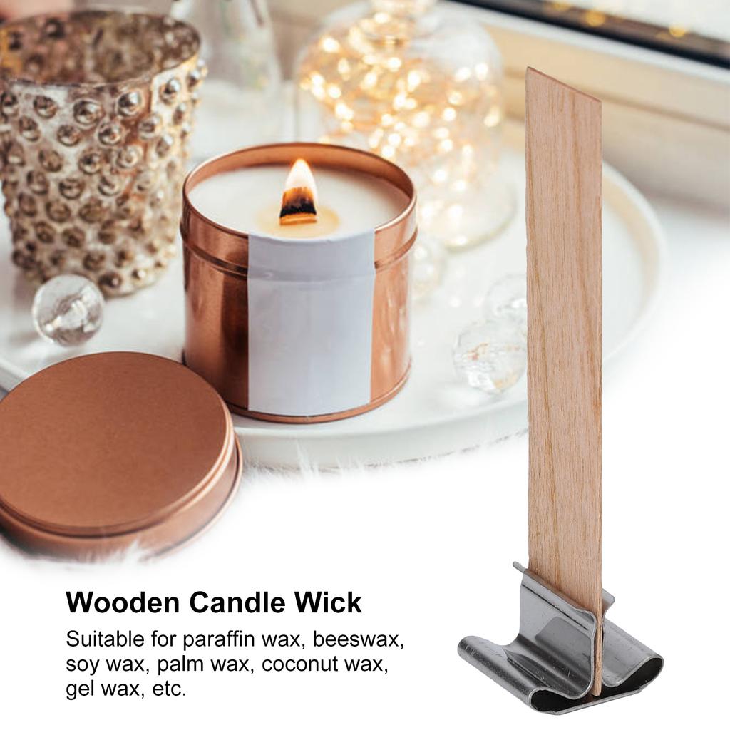 50 Pezzi Stoppini per Candele in Legno 2,4 X 0,5 Pollici Professionali Portatili per Candele Fai-da-te per la Casa con Base Metallica