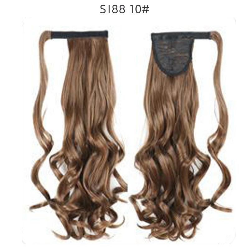 22" Long Ponytail Hair Extension Wrap Around Pony Tail Clip in Curly Wavy Synthetic Fake Hairpiece for Women Daily Life