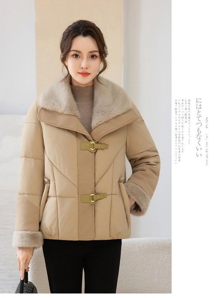 Damen Kurze Winddichte Verdickte Warme Winterjacke mit Pelzkragen