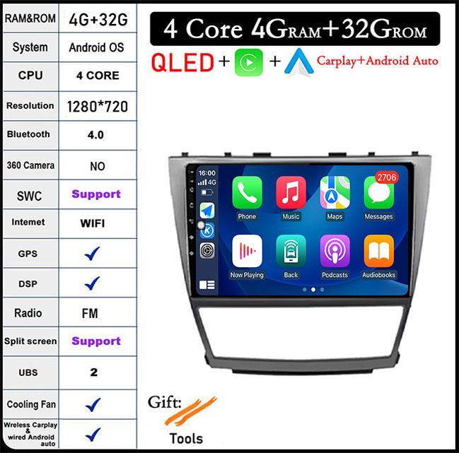 DSP 10 Inch For Toyota Camry 40 2007-2011 IPS/QLED Screen Car Radio Android 14 Autoradio Multimedia Video Navigation GPS