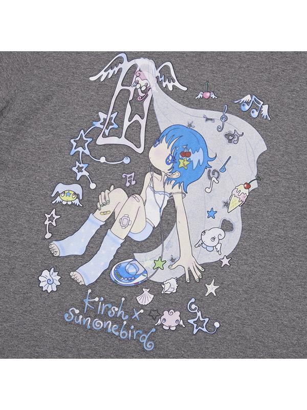 KIRSH X Sunonebird Main Graphic Big Oversized T-Shirt [Melange Gray]
