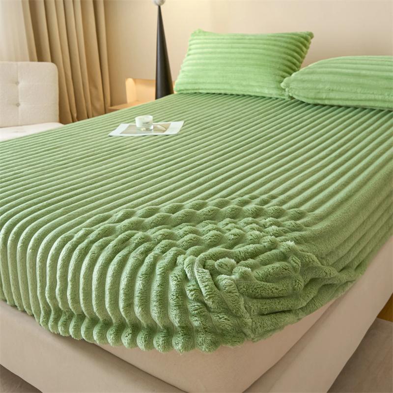 Bedding Set Fluffy Plush Fitted Sheet Rabbit Fleece Bed Sheets Velvet Taffeta Bed Cover Thicken Warm Fitted Sheet Winter Plush Mattress Cover