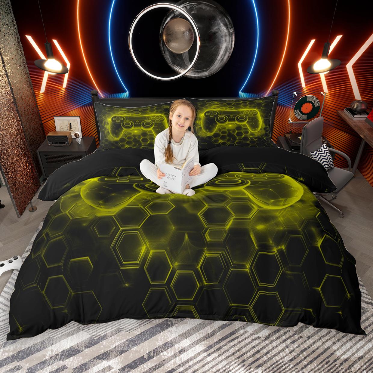 

Homewish Boys Gamer Duvet Cover Set 2pcs/3pcs, Teens Video Game Console Bedding Set, Gaming Gamepad Quilt Cover Set DE XS 100x135cm 2pcs&set