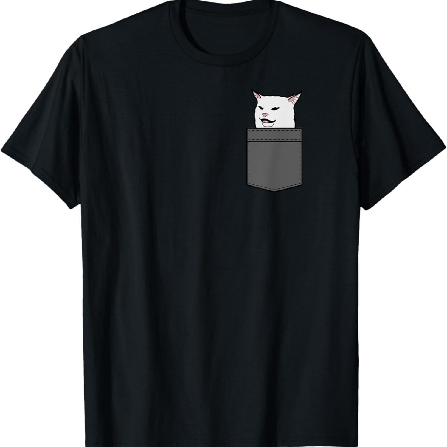 Angry Women Yelling At Confused Cat In Pocket Meme T-Shirt S чёрный