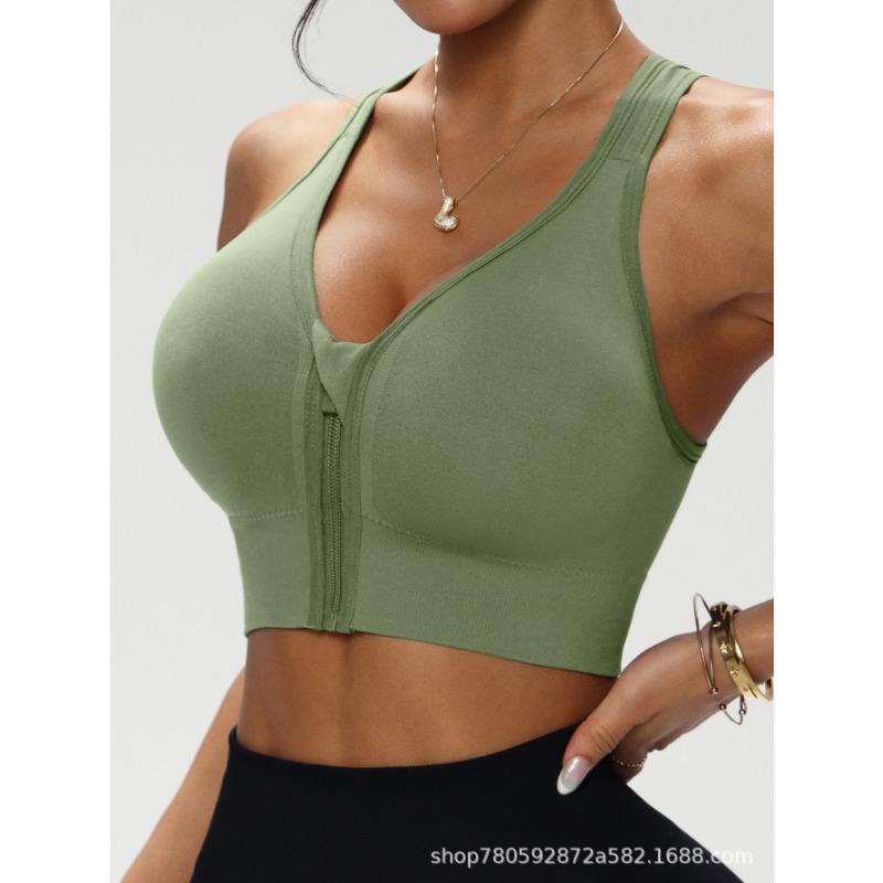 Zip Front Sports Bra Seamless Wireless Padded Workout Tank Top for Gym Yoga Fitness