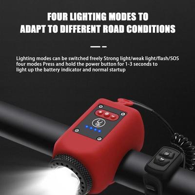 Electric Bike Horn Bike Light Bike Alarm Waterproof With 4 Modes Headlight Taillight Set USB Rechargeable 180-degree Viewing