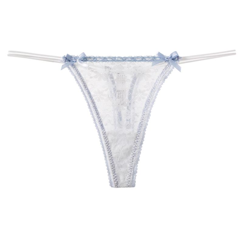 Invisible Womens Lace Seductive Sexy Thong Double Thin Strap Bow Ruffled Low Waist Lingerie Underpant