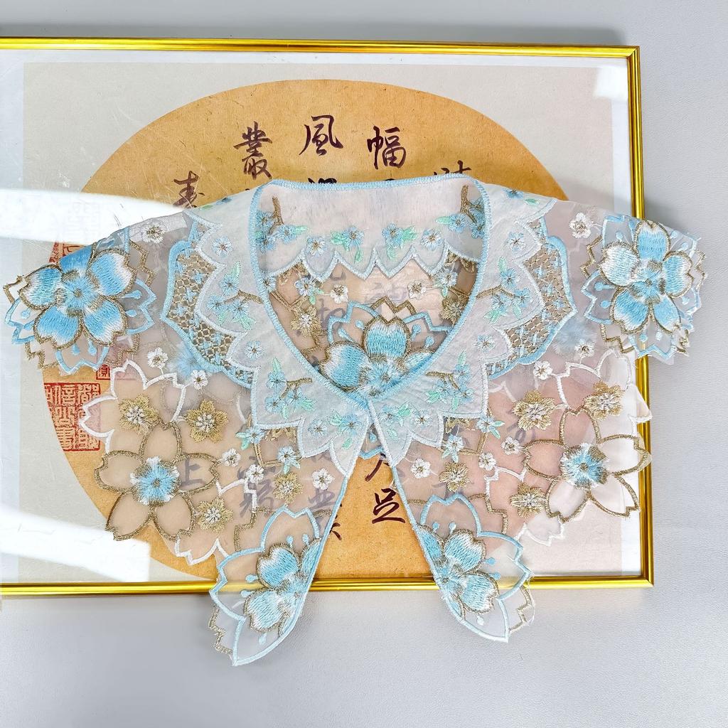 Gold Thread Glue-Free Skirt Children'S Adult Cherry Blossom Cloud Shoulder Ancient Clothing Hanfu Embroidery Piece Embroidery Cloud Ake Collar
