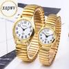 Middle-Aged & Elderly Elastic Band Couple's Quartz Watch with Steel Band