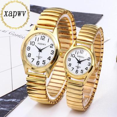 Middle-Aged & Elderly Elastic Band Couple's Quartz Watch with Steel Band