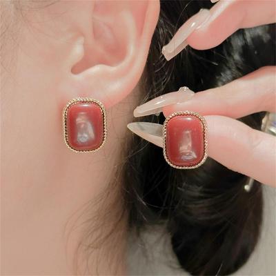 Geometric Pattern Retro Coffee Color Square Stud Earrings for Women Wedding Jewelry Boucles D'oreilles Valentine's Day Gift