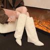 New Boots, Fluffy Boots, High Boots, Fashionable Trouser Tube Boots, Fashionable Wedge Heel, Pointed But Knee Boots