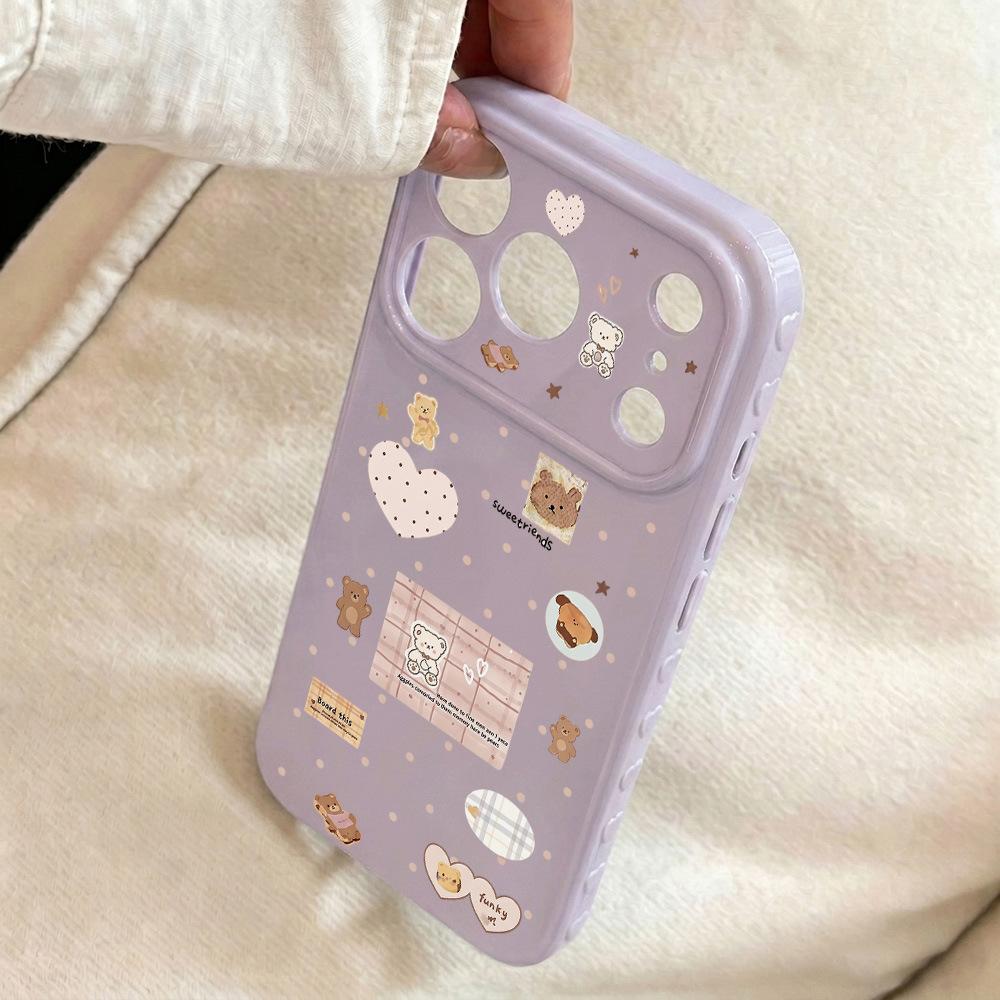 Bear Illustration Love Applies To iPhone17/16/15 iPhone Case 14 Side Love 13 Anti-drop 12