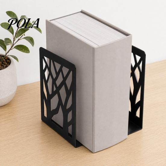 Smooth Edge Bookends 1 Pair Tree of Life Decorative for Shelves, Heavy Duty Bookshelf Metal Organizer, Hollow Book Holder Stoppers Desk, Office