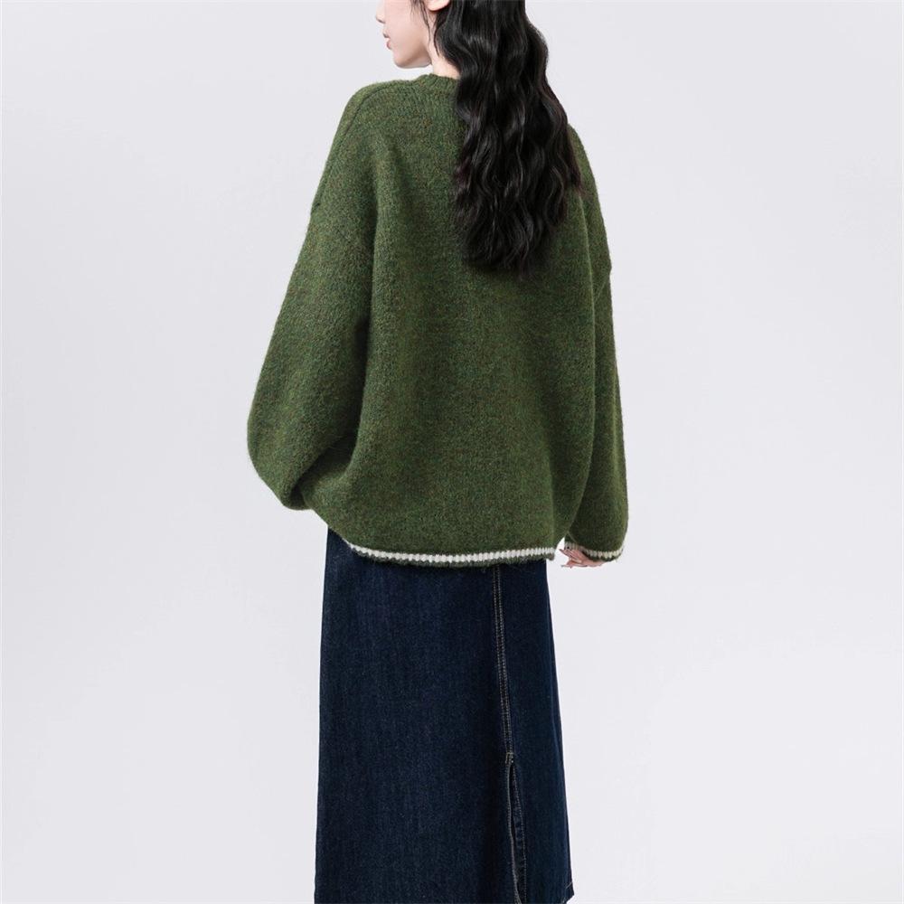 New Plus Size Colorblock Knitted Sweater: Cozy Autumn/Winter Casual Round Neck Pullover for Women