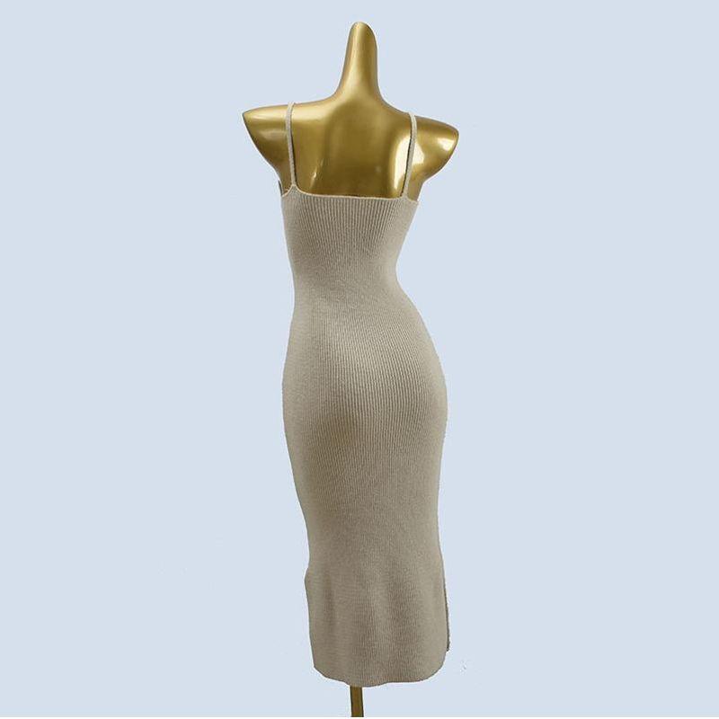 Thick Inner Wear Solid Clavicle Beauty Thin Sling Simple V Original Single Tight Backless Split Knitted Dress