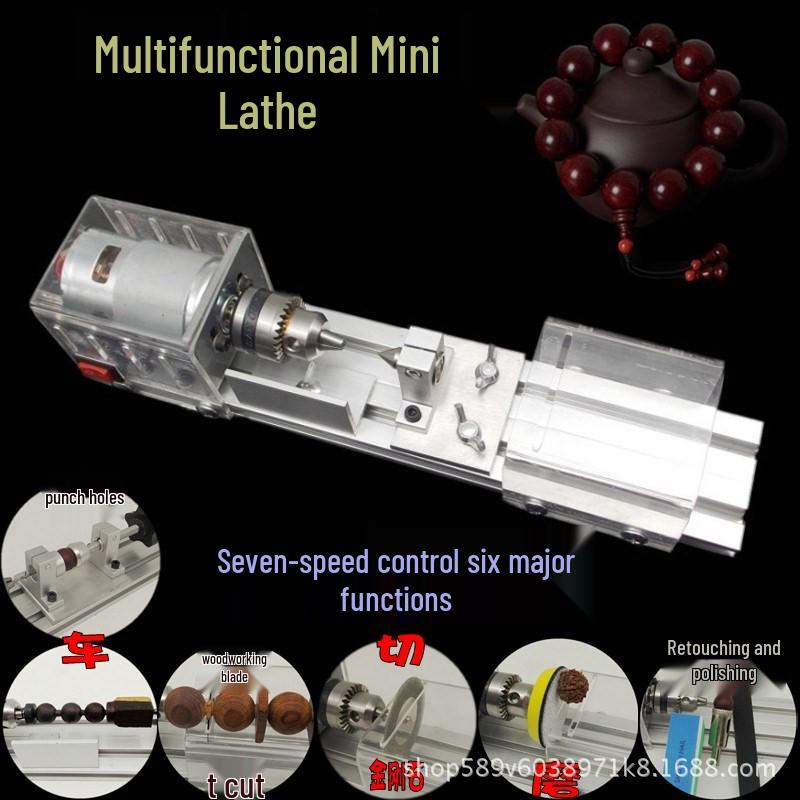 Mini DIY Buddhist Beads Woodworking Lathe: Grinding, Polishing, Cutting Machine