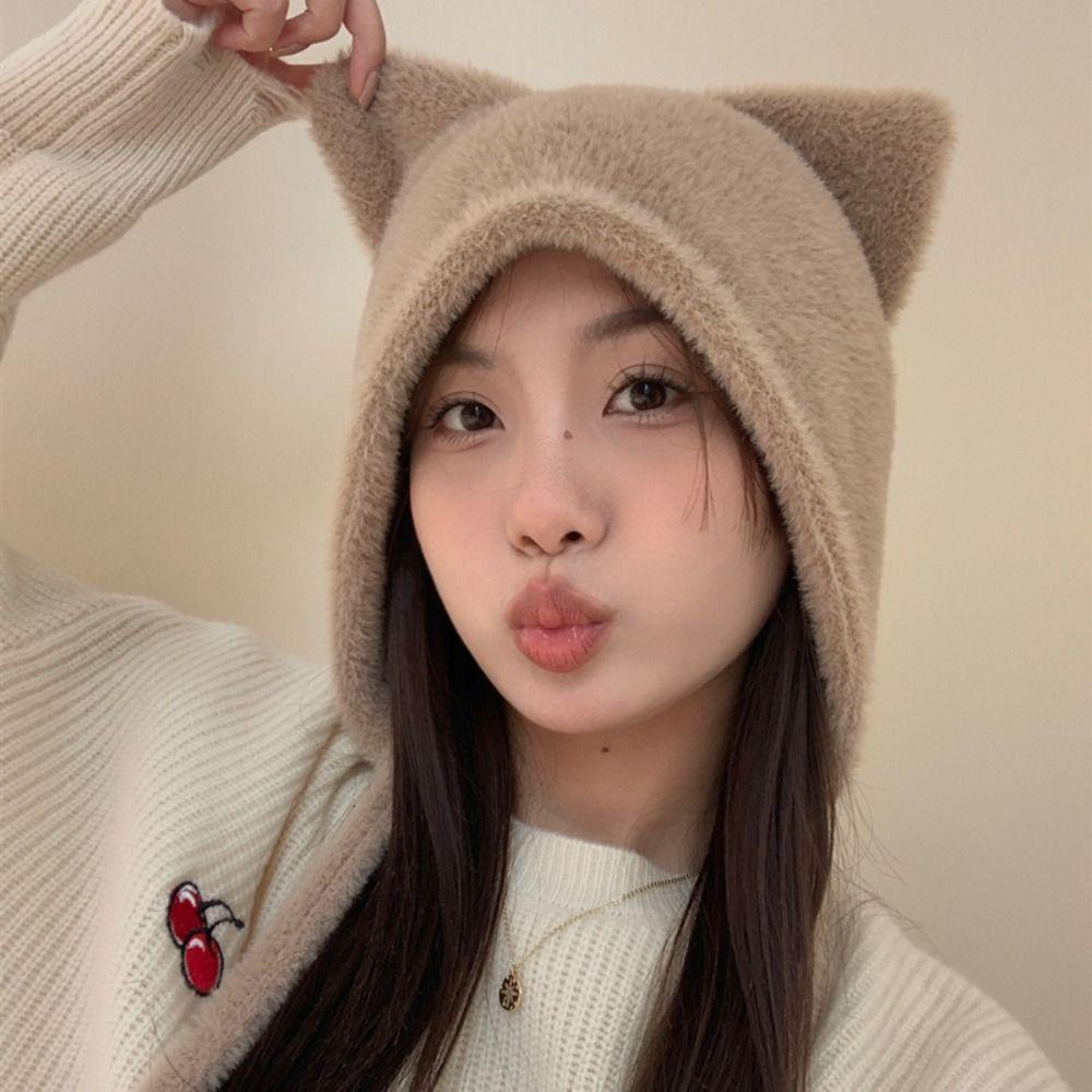 

Вязаная шерстяная шапка с милым котом, модные шапки-ушанки, новая шапочка цвета хаки, шапка-шапка