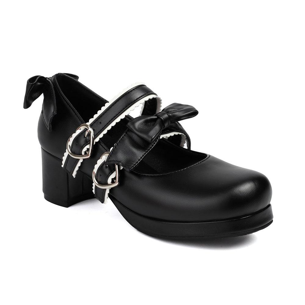 Size 34-48 Lolita Women Mary Jane Shoes Pumps Platform Chunky Heel Gothic Pumps With Bow Cute Uniform Dress Shoes For Women