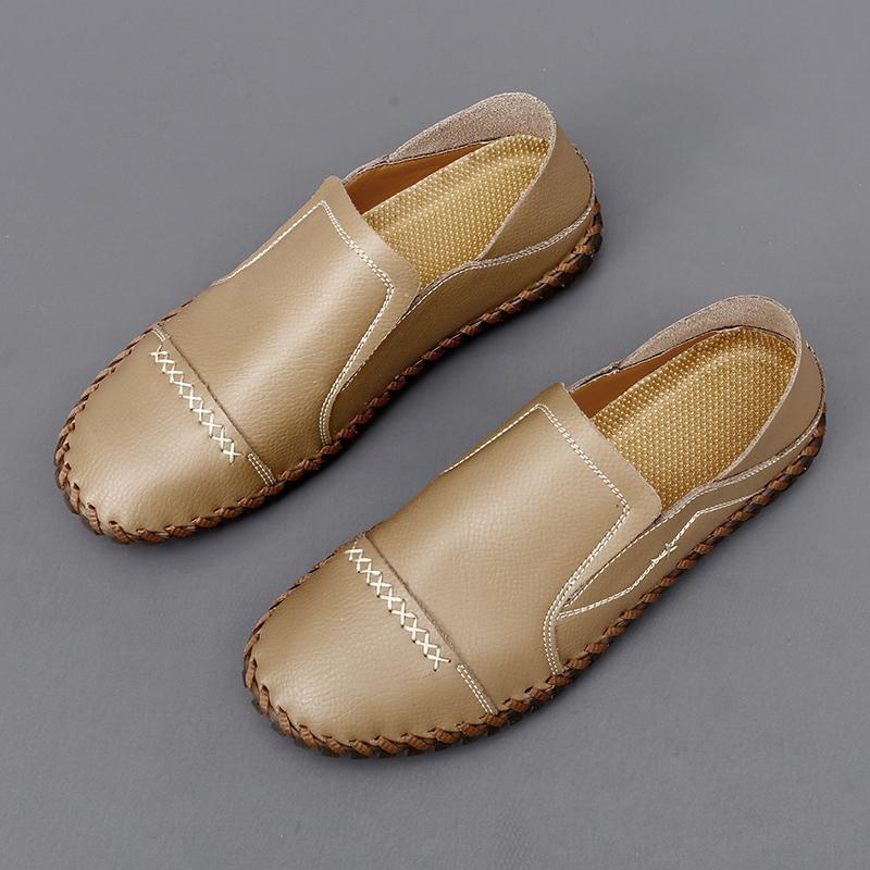 

Мужские мокасины без застежек, мокасины для вождения, повседневные лоферы, ретро-обувь ручной работы из кожи, черные широкие туфли для папы, большой размер 47 бежевый