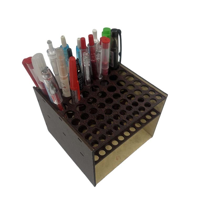 1 Set 67-Slot Premium Double-Layer Durable Artist Desk Organizer Wooden Brush Holder Pencil Paint Brushes Storage Art Craft
